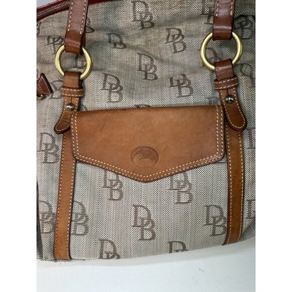 Dooney Bourke The Smith Bag Black Beige DB Logo Florentine Leather Large Tote - Picture 3 of 12